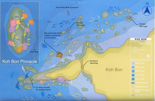 Site Map of Koh Bon Pinnacle Dive Site, Thailand