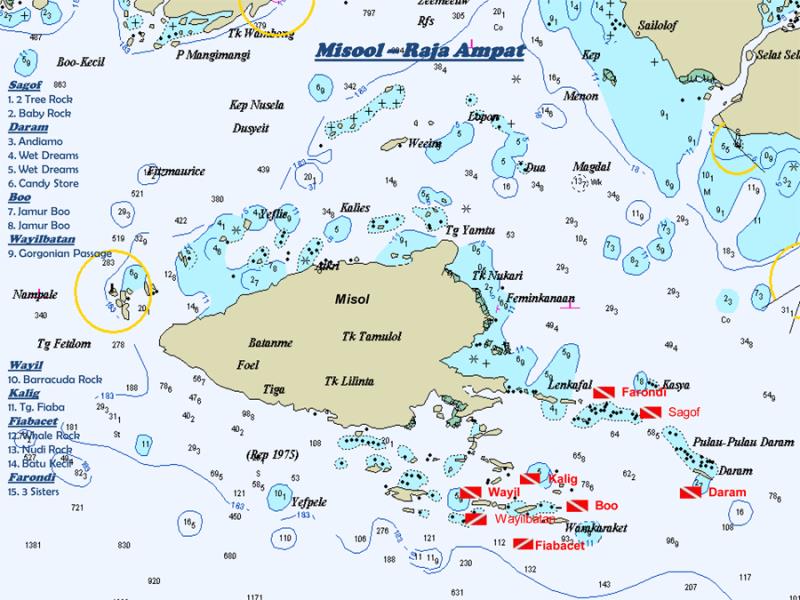 Site Map of Misool Island and Raja Ampat Islands Dive Site, Indonesia
