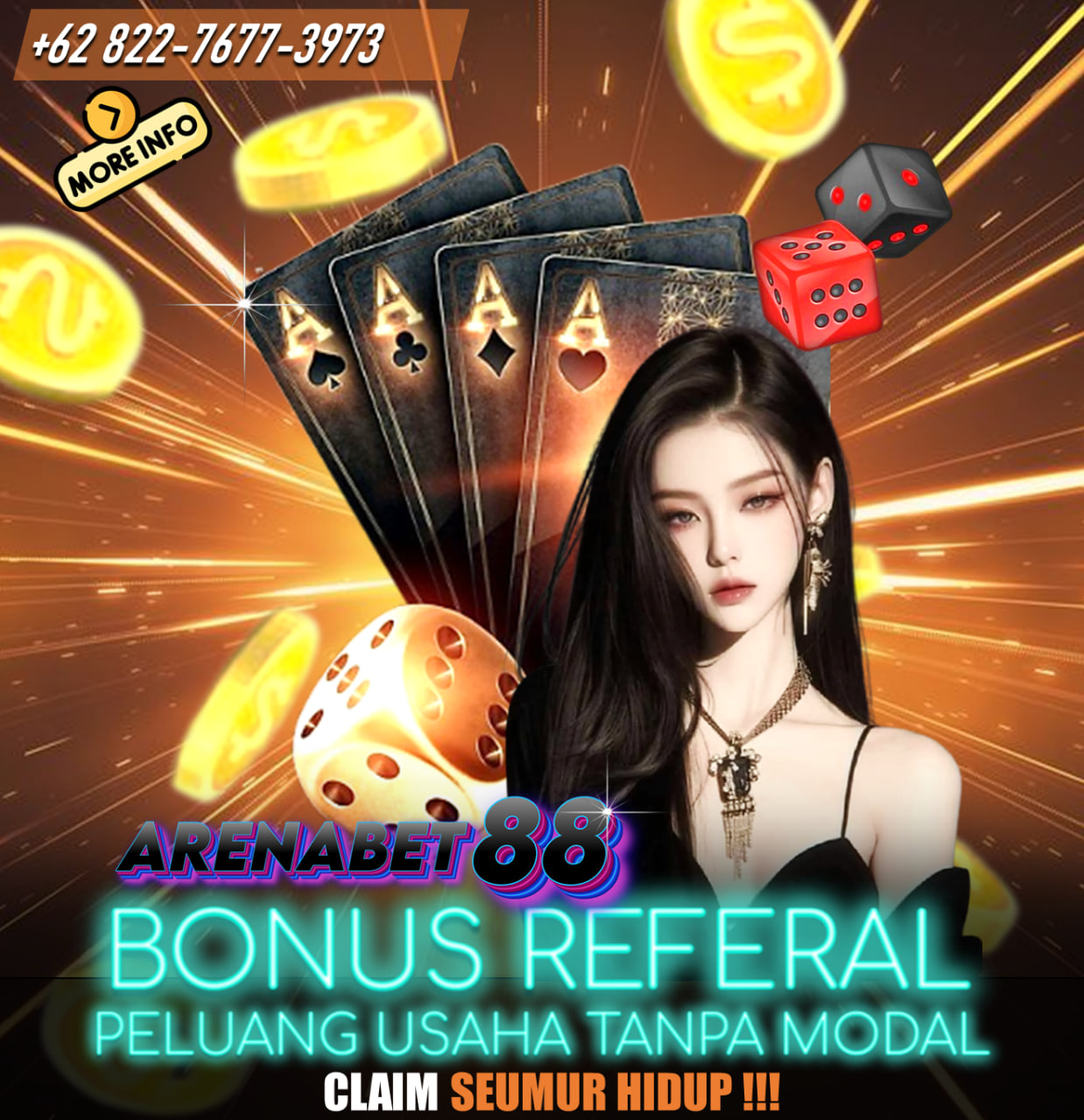 ARENABET88 merukapan agen LIVE CASINO terpercaya dan terlengkap dengan winrate tertinggi,dengan bergabung di ARENABET88 kamu akan mendapatkan banyak sekali plus nya,selain mudah menang,ARENABET88 juga banyak menyediakan bonus bonus untuk member loh,seperti BONUS NEW MWBER,BONUS AJAK TEMAN,BONUS REFERAL,CAHSBACK MINGGUAN dan banyak lagi bonus bonus yang tak terduga,jangan jangan ragu lagi untuk bergabung di ARENABET88,karna wd berapa pun pasti di bayar hanya dengan minimal depo 25rb kamu bisa menang tanpa batas
buruan gabung sekarang!!!!

untuk info yang lebih lengakap hubungi : 
WHATSAPP : +62 822-7677-3973
TELEGRAM : VIPARENABET88
