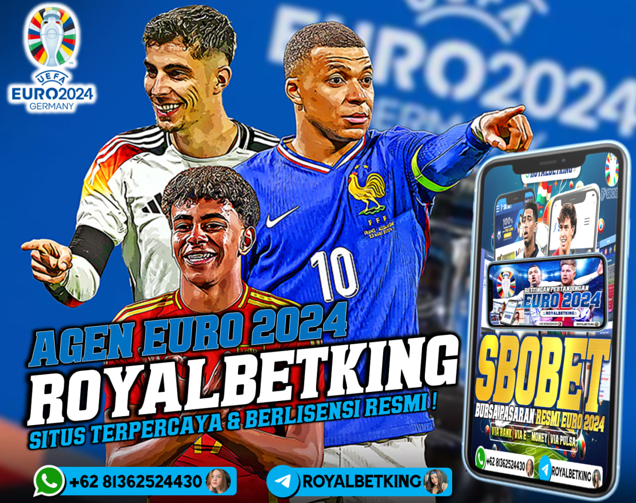 Daftar akun untuk bermain taruhan EURO 2024 bersama ROYALBETKING. Situs RESMI EURO 2024 bekerjasama dengan SBOBET dan memiliki lisensi resmi !!