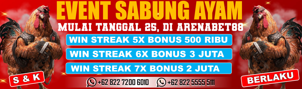 AYO CLAIM WINSTREAK 5X, 6X, 7X SABUNG AYAM DI ARENABET88

BONUS WIN 6X BERUNTUN DALAM 1 ARENA
 tidak ada DRAW , BOUBLE BET , CANCEL dan LOSE dalam 1 arena.
Dan menang dalam pertandingan yang beruntun contoh Fight 1,2,3 dan seterusnya sampai fight 6 , Jika tidak beruntun maka tidak sah atau batal untuk mendapatkan bonus.
