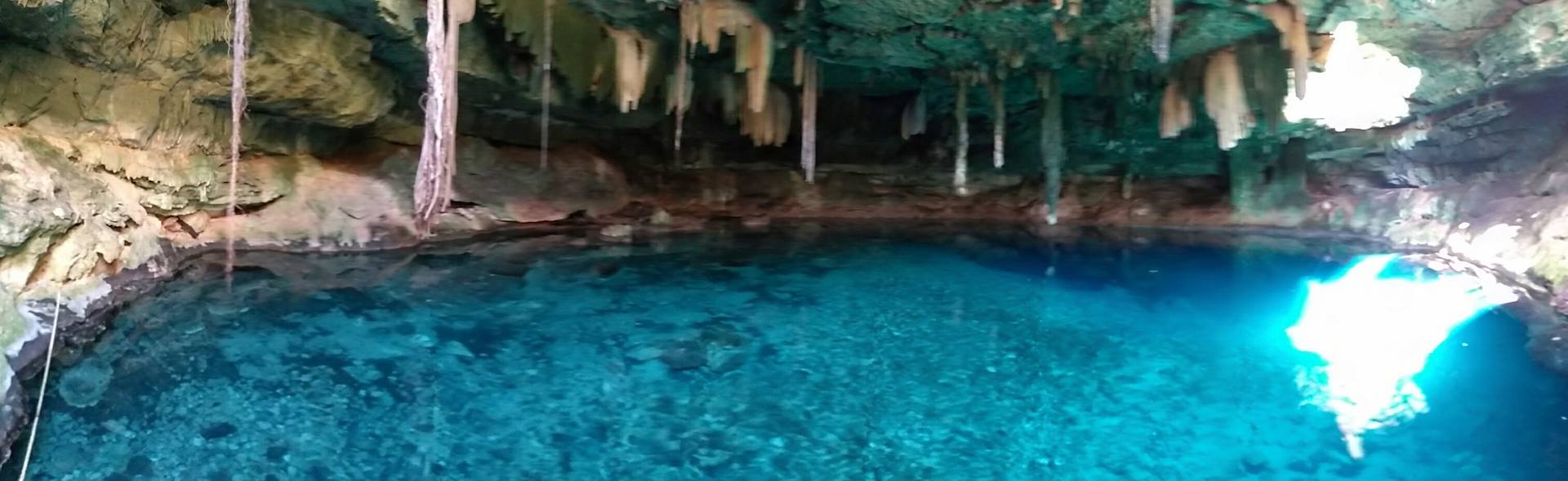 Beautiful deep cave dive in a cenote of Yucatan