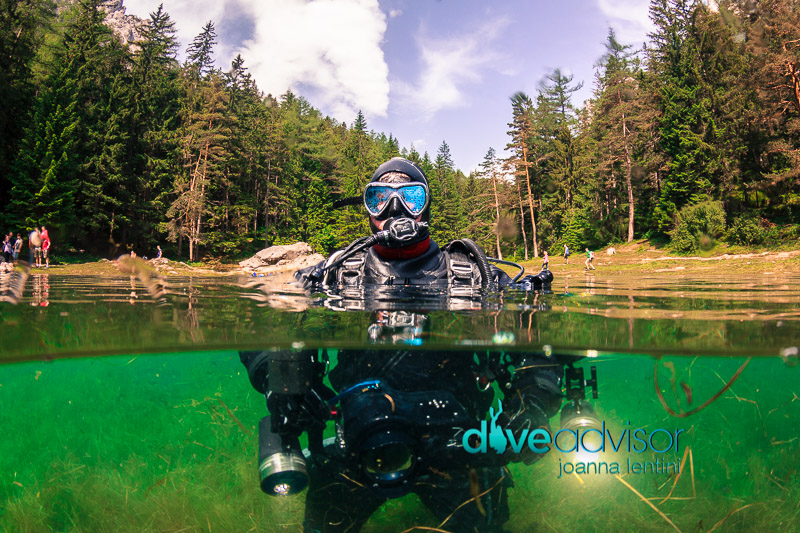 Dry Suit Diver at Gruner See, Austria.