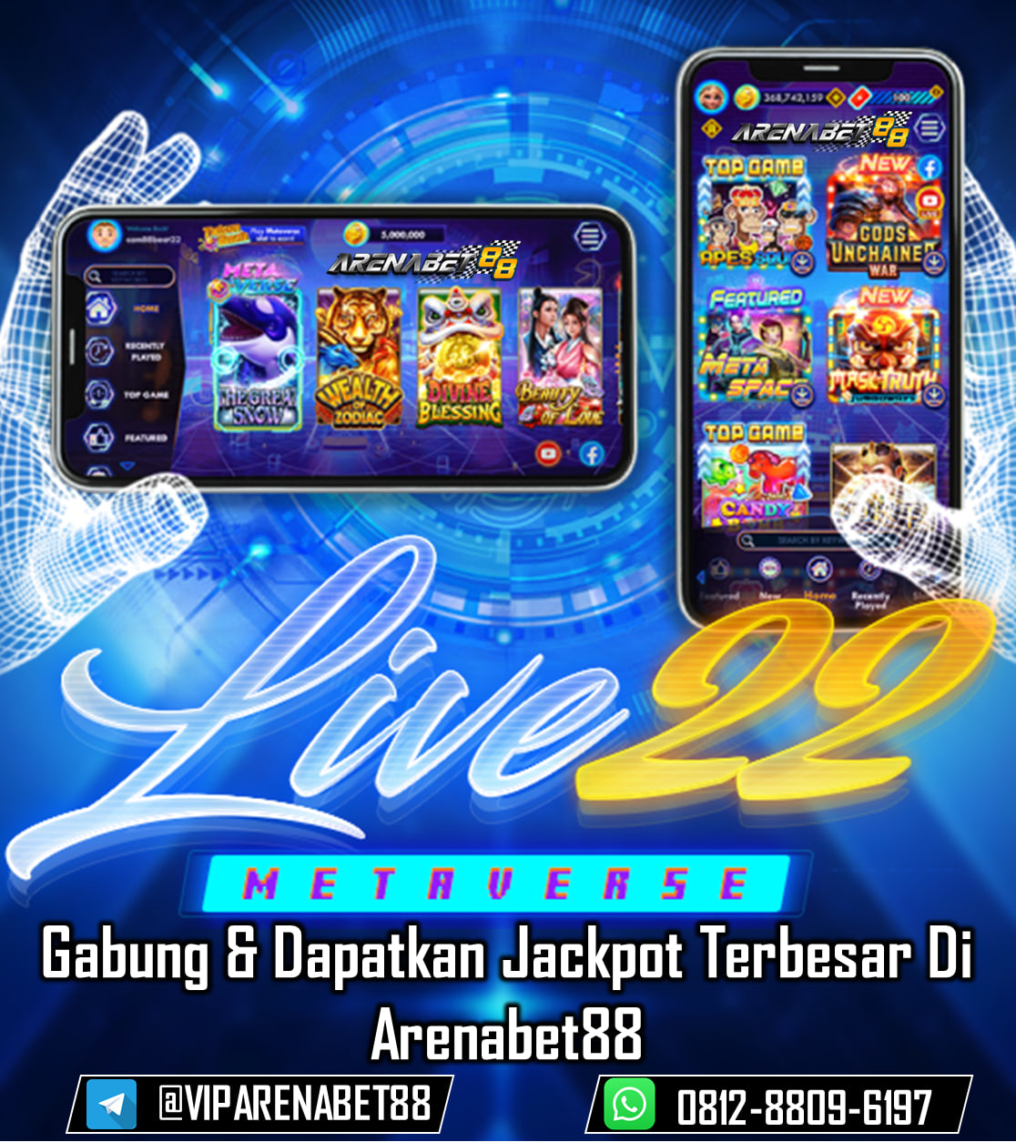 Arenabet88 - merupakan situs remis Live22 dengan menyediakan permainan seperti Slot Game, Live Casino, dan Tembak Ikan. Membantu anda Daftar Live22, Cara Download APK Live22 menyediakan juga deposit dengan menggunakan Pulsa dan E - Money.

Live22.com, merupakan salah satu provider Judi Online dengan memberikan layanan seperti Daftar Live22, Login Live22, Download Live22 dan APK Live22. Dengan menyediakan permainan seperti Slot Game, Live Casino dan Tembak Ikan.

Untuk anda para pecinta permainan Live22 anda bisa daftarkan akun anda melalui Arenabet88 dengan menyediakan layanan Customer Service yang sangat ramah dan cantik untuk anda.

Hubungi kontak resmi agen VIP arenabet88 dibawah:
Whatsapp : 0812-8809-6197
TELEGRAM : @viparenabet88
#arenabet88 #viparenabet88 #slotlive22 #agenlive22 #bandarlive22 #daftarlive22 #aplikasilive22 #live22 #slotlive22 #menangberapapundibayar #situsslotlive22