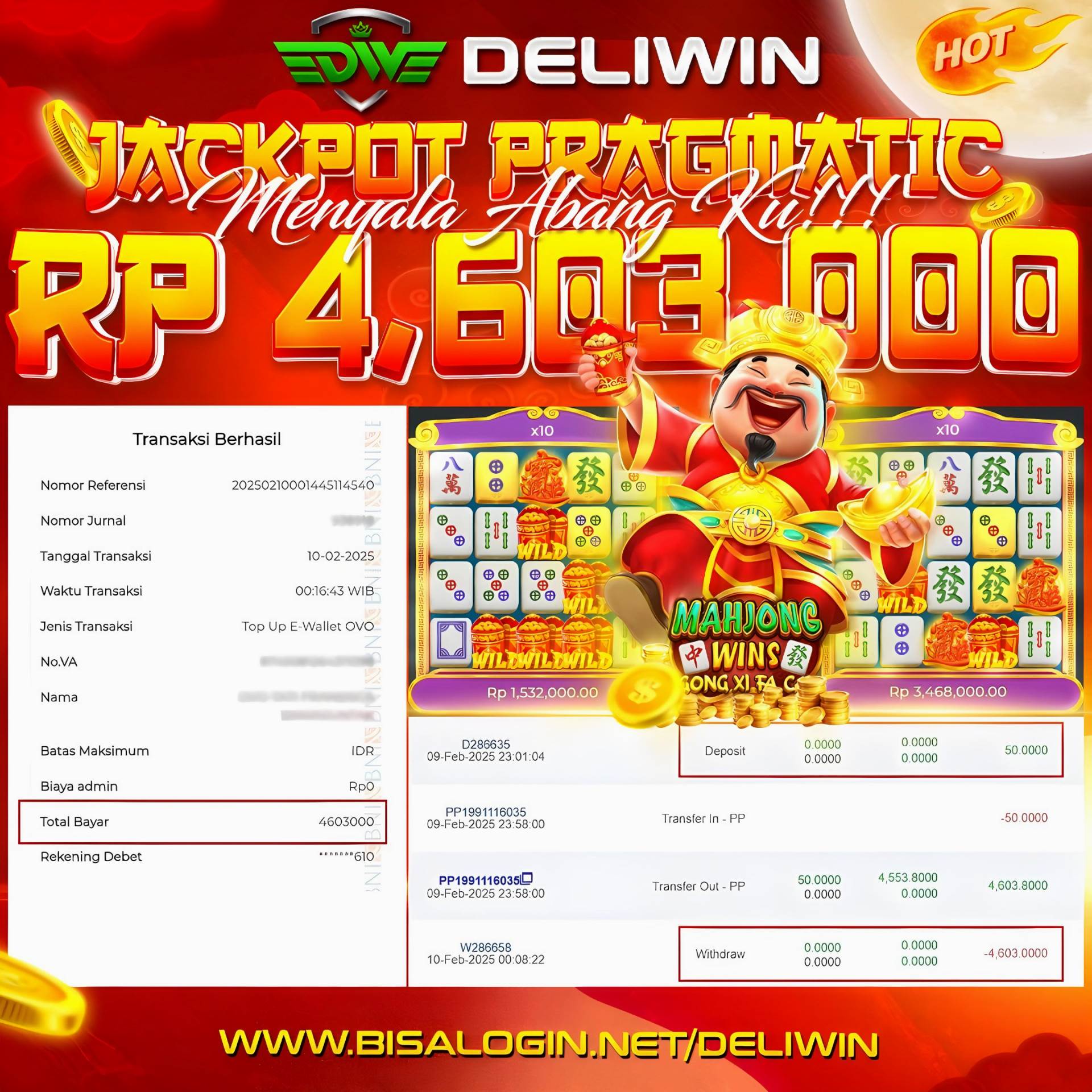 🔥 MEMBER JACKPOT IDR 4,603,000 JT Bersama DELIWIN Meraih KEMENANGAN !!!] 🔥