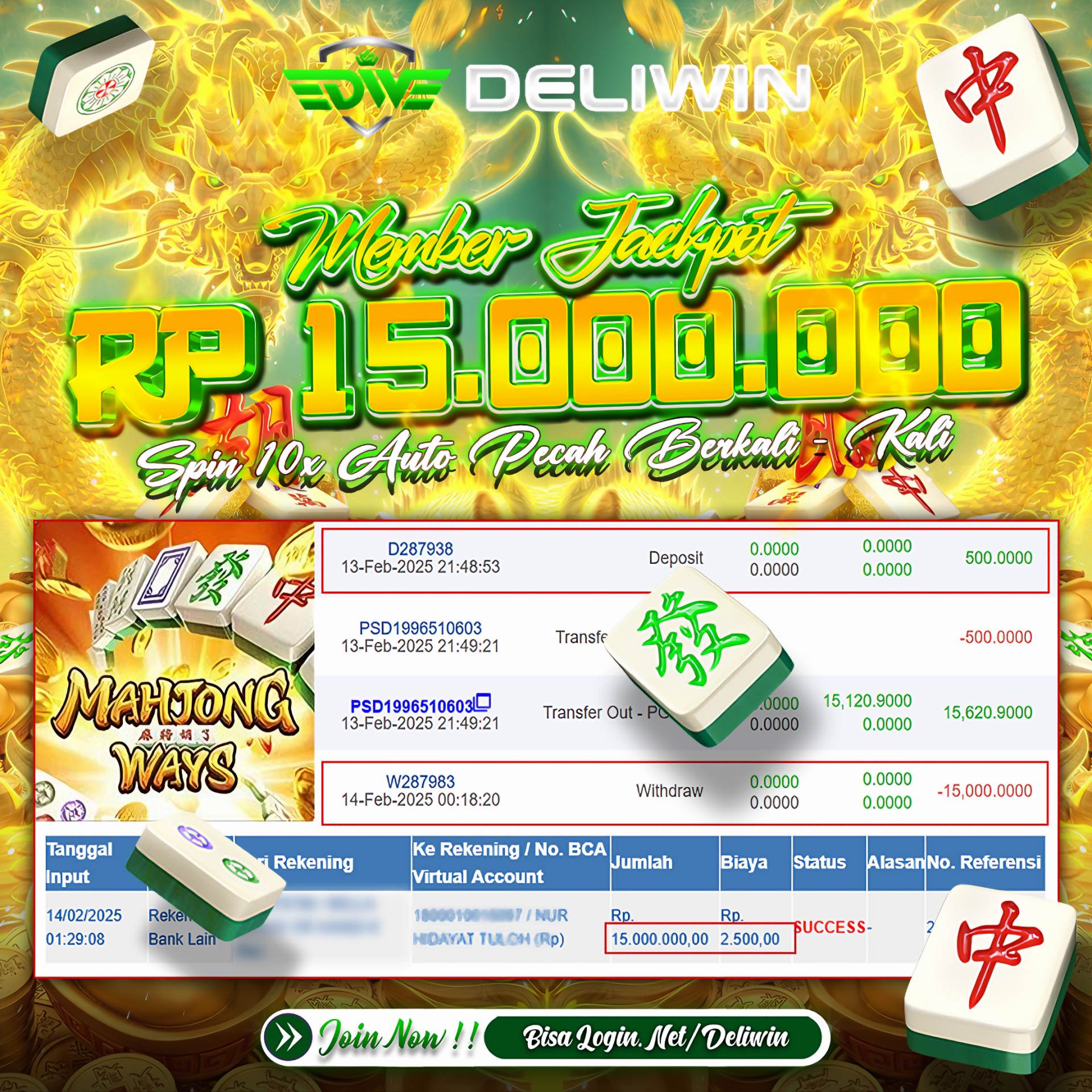 🔥 MEMBER JACKPOT IDR 15,000,000 JT Bersama DELIWIN Meraih KEMENANGAN !!!] 🔥

* ✅Daftar Situs DELIWIN Agen SLOT & SABUNG AYAM Terbaik Se Asia Aman & Terpercaya