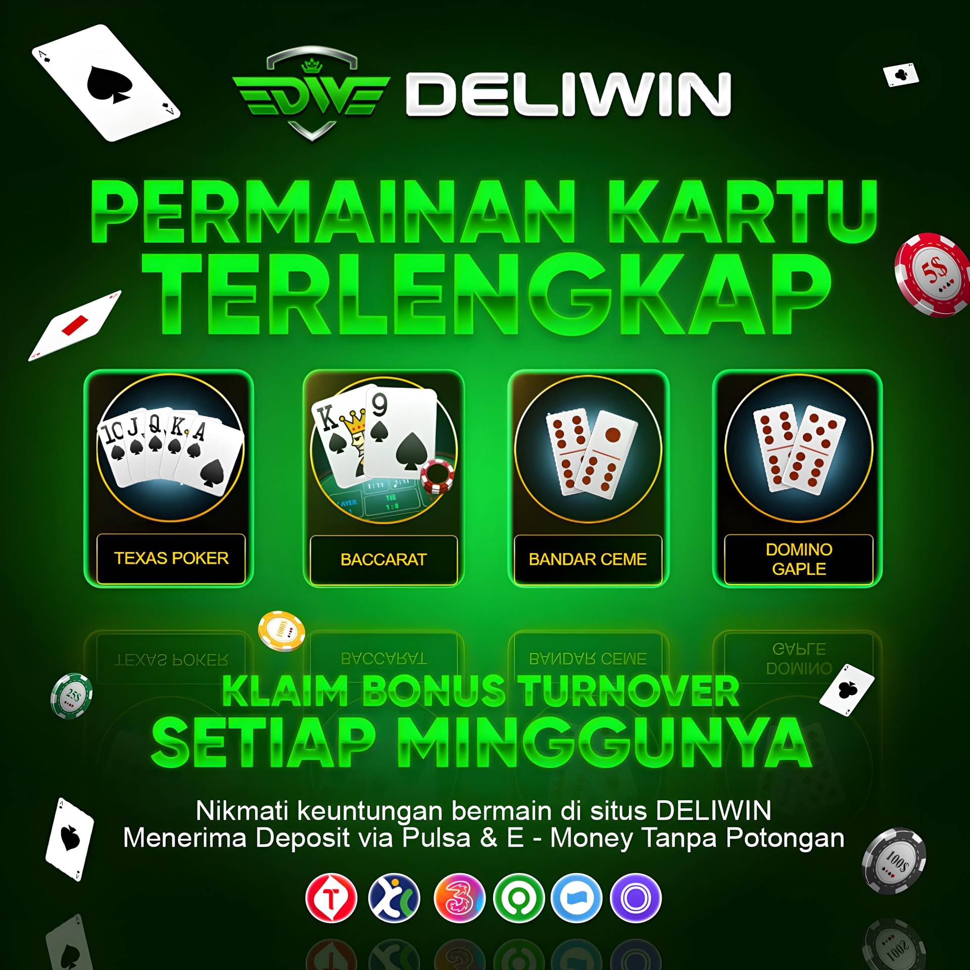 Deliwin agen permainan kartu  terlengkap merupakan agen taruhan judi online terbaik dan terpercaya yang mudah menang dan gampang maxwin dengan sistem pembayaran yang cepat dan adil menang berapapun pasti bayar tanpa cicil.

Daftar ageng poker online terbaik se asia merupakan salah satu provider yang sering dimainkan oleh para kalangan masyarakat indonesia yang menyediakan permainan yang mudah menang dan menang hanya hitungan menit saja.

Untuk permainan kartu online menyediakan berbagai macam permainan yang sering di mainkan oleh para member deliwin yaitu diantara nya TEXAS POKER,BACCARAT,BANDAR CEME,DOMINO GAPLE dan masih banyak lagi games kartu online yang tersedia di situs deliwin.