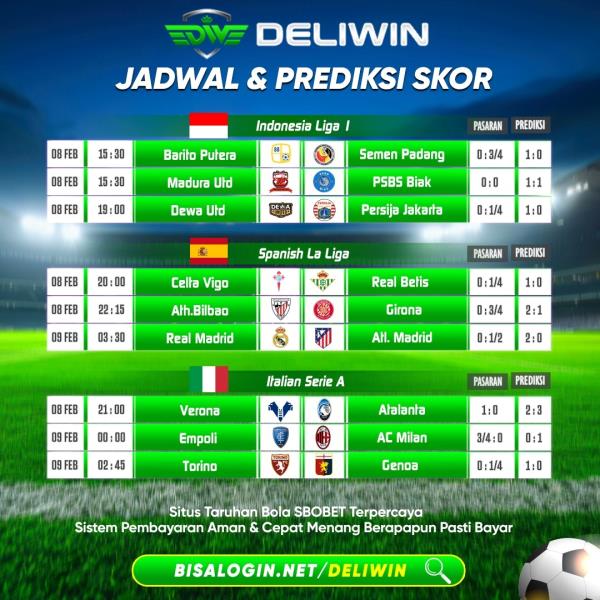 PREDIKSI DAN JADWAL BOLA TERPERCAYA SE ASIA - DELIWIN