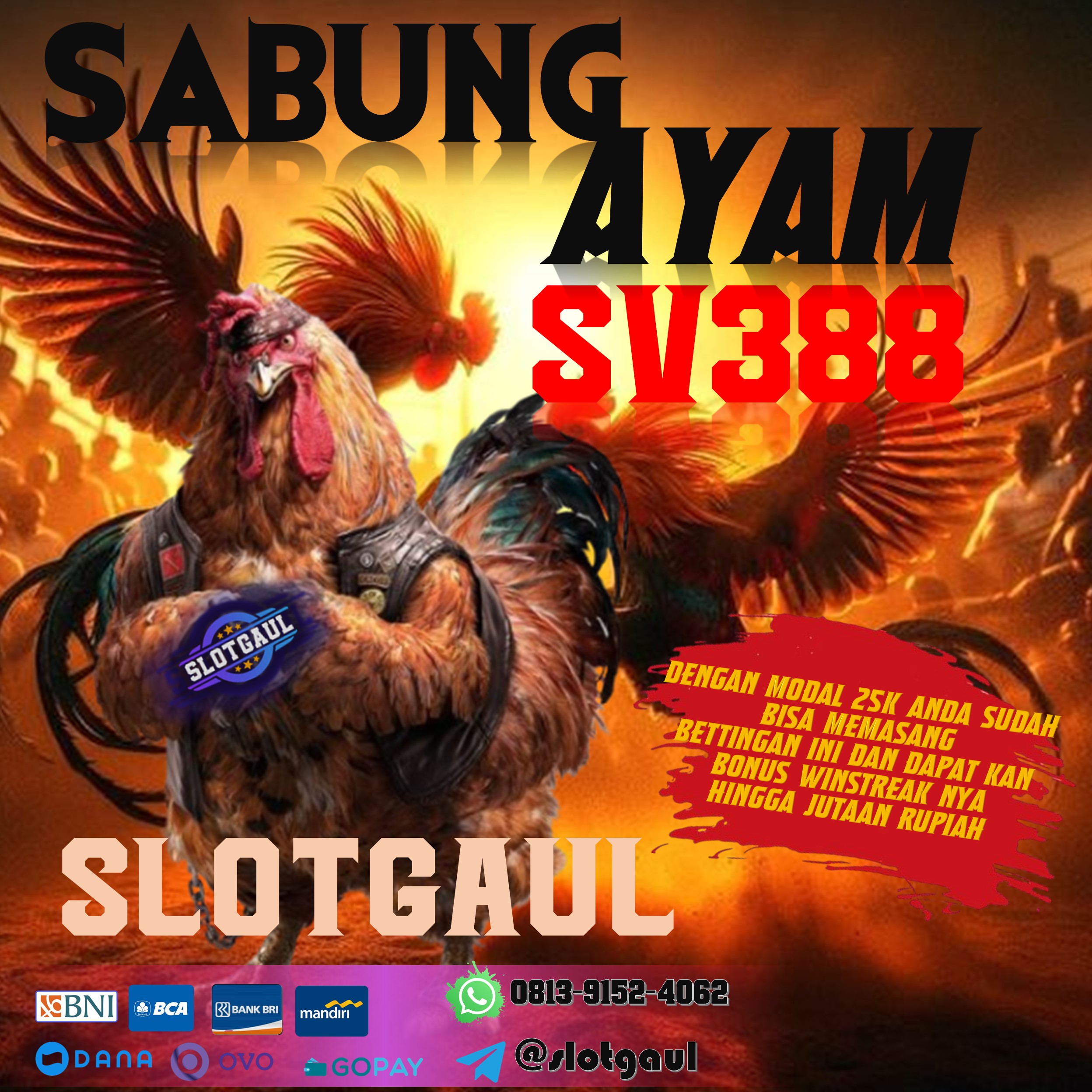 Slotgaul merupakan bettingan terbaik dan terpercaya yang bisa anda temukan dengan berbagai game dan taruhan lain yang di sediakan dengan tampilan HD salah satu nya sabung ayam sv388 ini. Pasang taruhannya dan dapat kan bonus winstreak 100% dari kemenangan yang anda dapat kan tanpa potongan pasti, tunjukkan taji mu di slotgaul