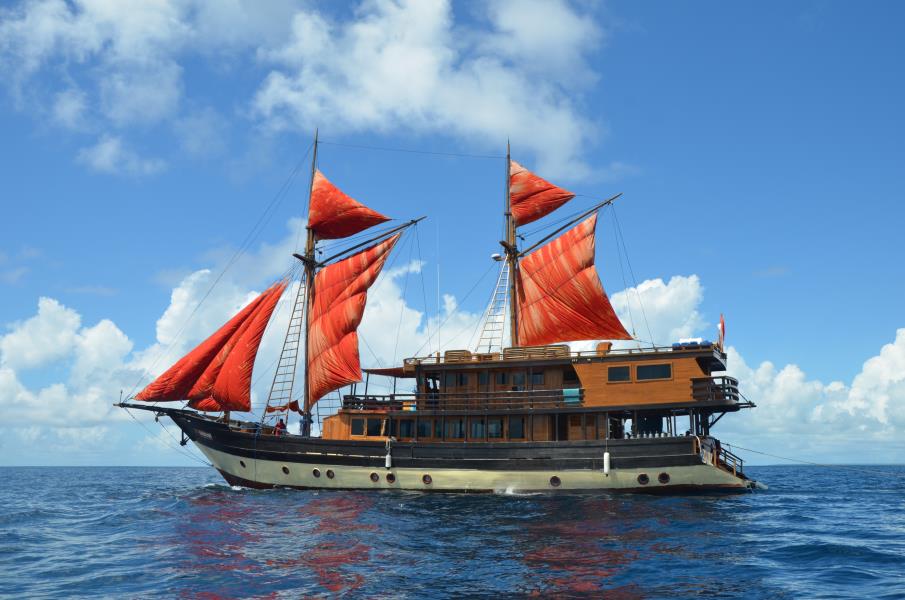 Sails up out of Wayag, Raja Ampat